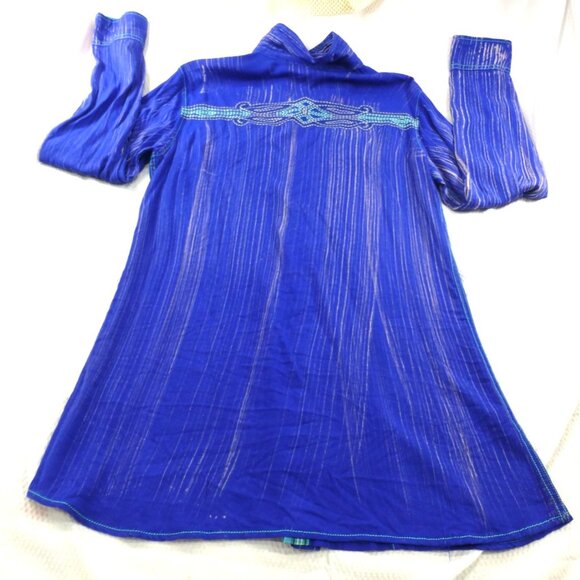 NWT Cowgirl Up Embroidered Yoke Western Jewel Embellished Shirt Blue Pinstripe L - Picture 2 of 14